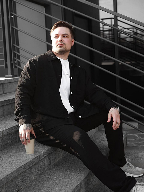 Чоловічий літній костюм Casual сорочка і штани Оверсайз жатка весна літо SANE чорний Одеса - фото 8