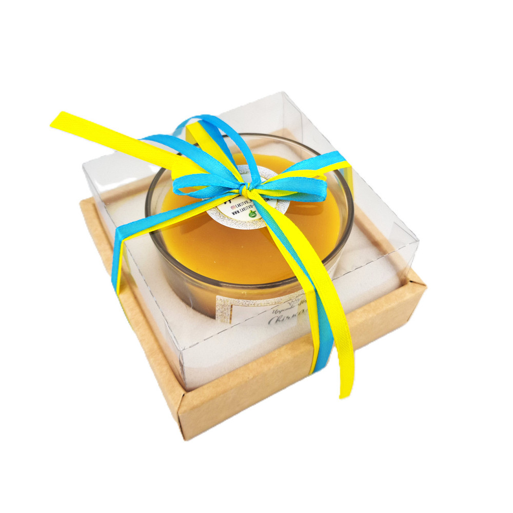 Свеча в стакане с индивидуальной коробочкой украшенной патриотическими лентами 120 мл Одесса - изображение 1