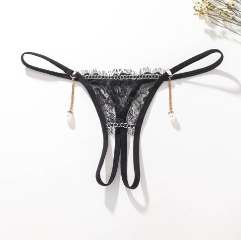 Трусы бусинки с кружевом универсальный черный Киев - изображение 4