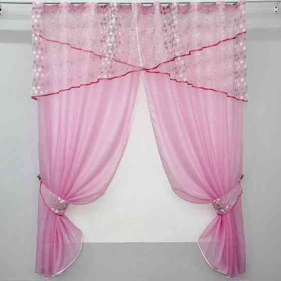 Кухонные шторы VR-Textil № 091к с ламбрекеном и подвязками розовый 270х170 см (52-0010) Киев