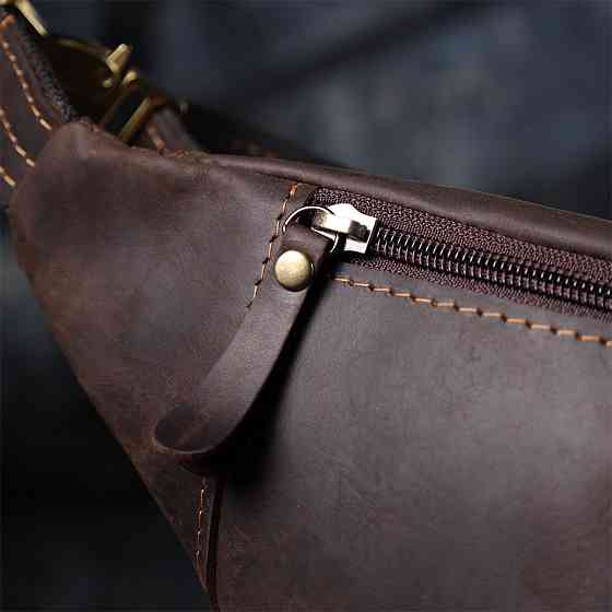 Зручна сумка-бананка для чоловіків із натуральної вінтажної шкіри Коричневий (SHVIGEL) Київ