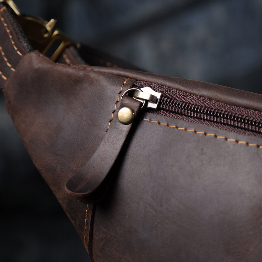 Зручна сумка-бананка для чоловіків із натуральної вінтажної шкіри Коричневий (SHVIGEL) Київ - фото 4