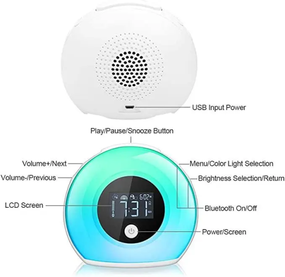 Уцінка: Багатофункціональний нічник-будильник 5 в 1 з Bluetooth-колонкою TIYOON SG-1 (Колір: Білий, Регульоване LED-світло, Blueto Київ