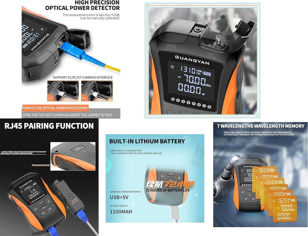 Тестер оптоволокна KALEA-INFORMATIQUE VFL + Power Meter FC/SC RJ45 LCD підсвітка перезаряджувальний 6 хвиль InGaAs 1100mAh Київ - фото 4
