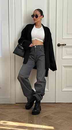 Женский уютный базовый кардиган оверсайз с поясом турецкая вязка ангора Черный Одесса