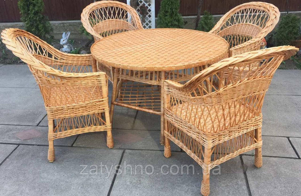 Меблі з лози з великим столом комплект плетених меблів з 4 кріслами| меблі плетені натуральні Київ - фото 6
