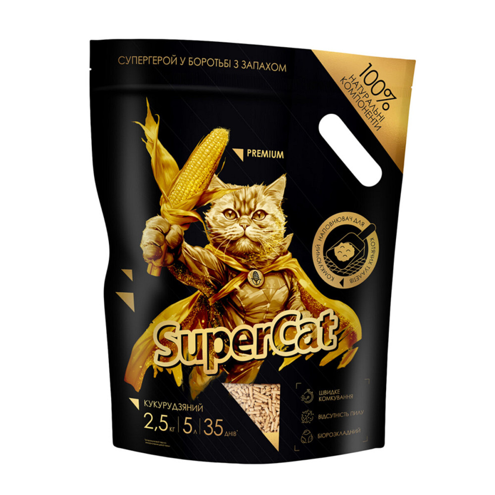 Кукурузный наполнитель SuperCat Премиум, комковающий, для кошачьих туалетов,2,5 кг Киев - изображение 1