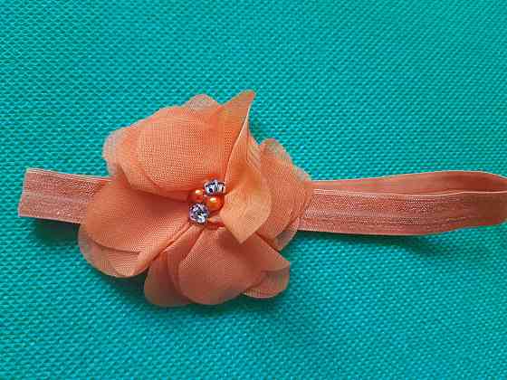 Детская повязка с цветком оранжевая - размер цветка 6,5см, размер универсальный (на резинке) Киев