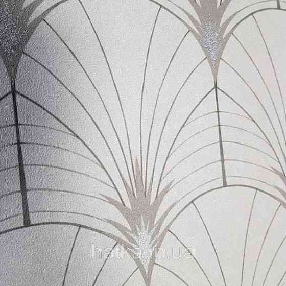 Ообои флізелінові еко Decoprint Essentials EE22542 пір'я павича напівкола сірі смуги срібло на сіро білому Київ