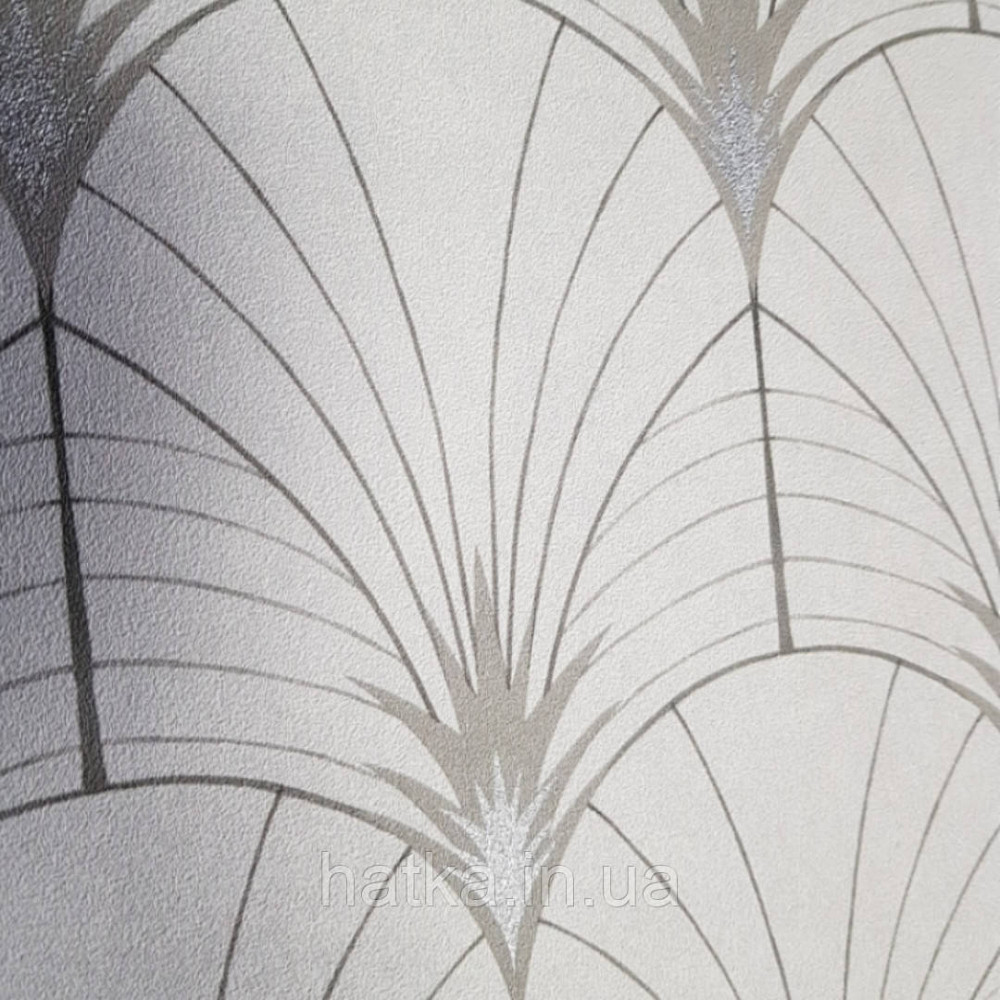 Ообои флізелінові еко Decoprint Essentials EE22542 пір'я павича напівкола сірі смуги срібло на сіро білому Київ - фото 2