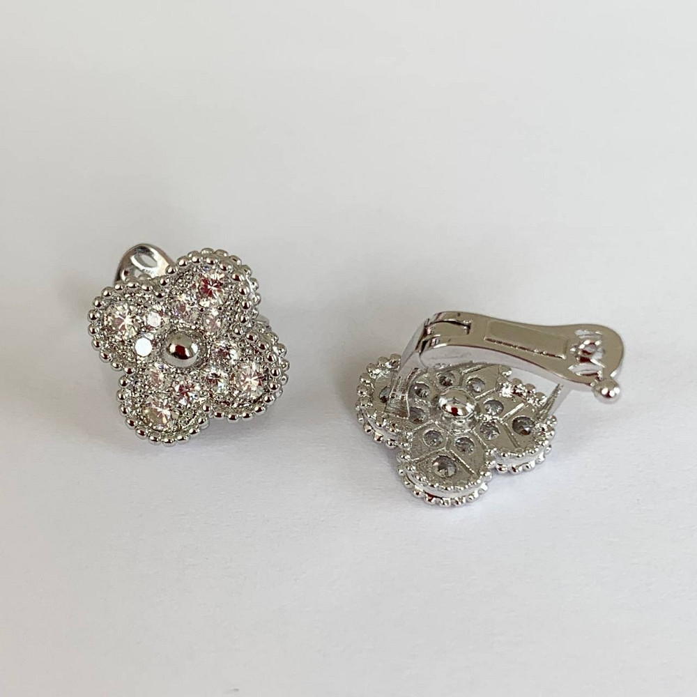 Van Cleef серьги цирконы посеребрение / серьги клевер на английском замочке Одесса - изображение 7