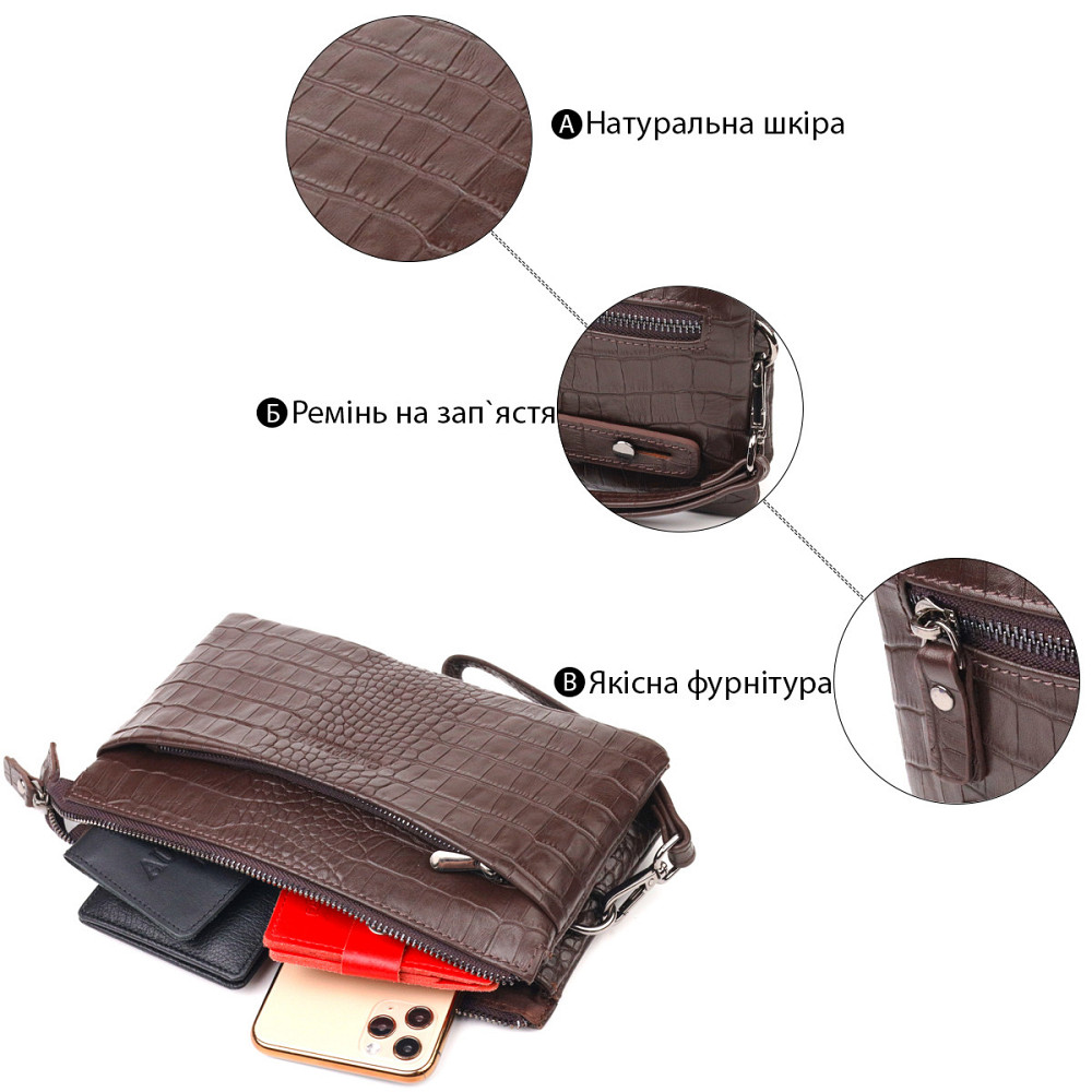 Цікавий клатч для чоловіків із натуральної фактурної шкіри з тисненням під крокодила (CANPELLINI) Київ - фото 8