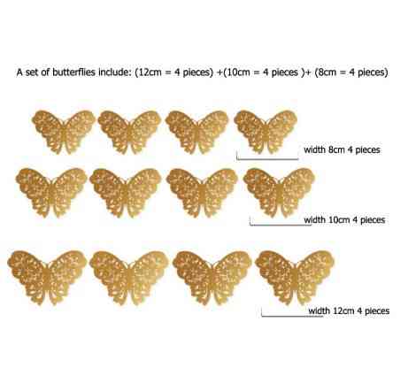 Декоративні метелики мереживні, на скотчі, рожеве золото, в наборі 12штук різних розмірів, пластик Київ