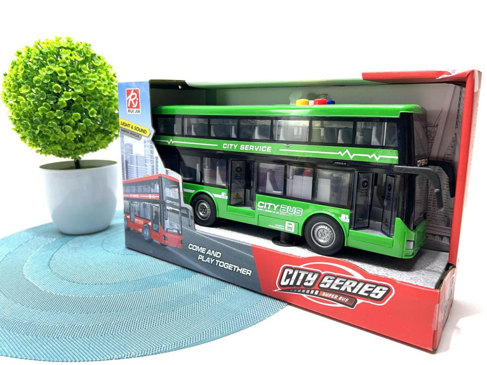 Автобус інерційний двоповерховий світло звук двері відкриваються гумові колеса Зелений (RJ5504) Чернигов - изображение 2