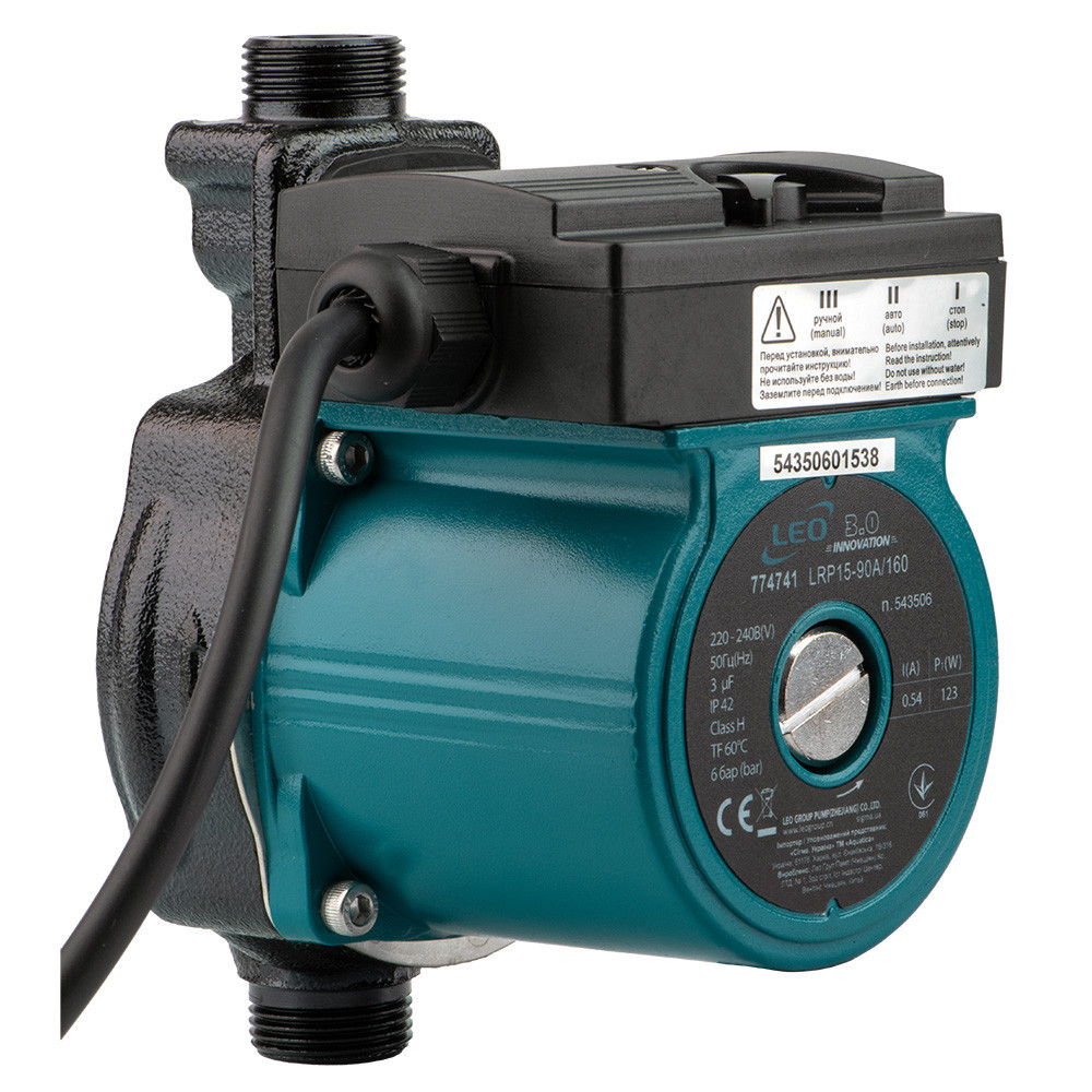 Насос для підвищення тиску 123 Вт Hmax 9 м Qmax 25 л/хв Ø 3⁄4" 160 мм + гайки Ø1⁄2" LEO 3.0 LRP15-90A/160 (774741) Київ - фото 4