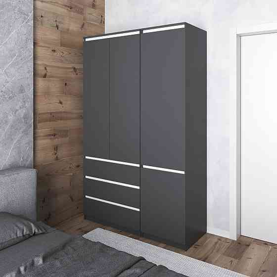 Шафа для одягу VAYS в спальню з 3 шухлядами, штангою та полицями, без ручок R9+R22 Антрацит-Білі планки Львів
