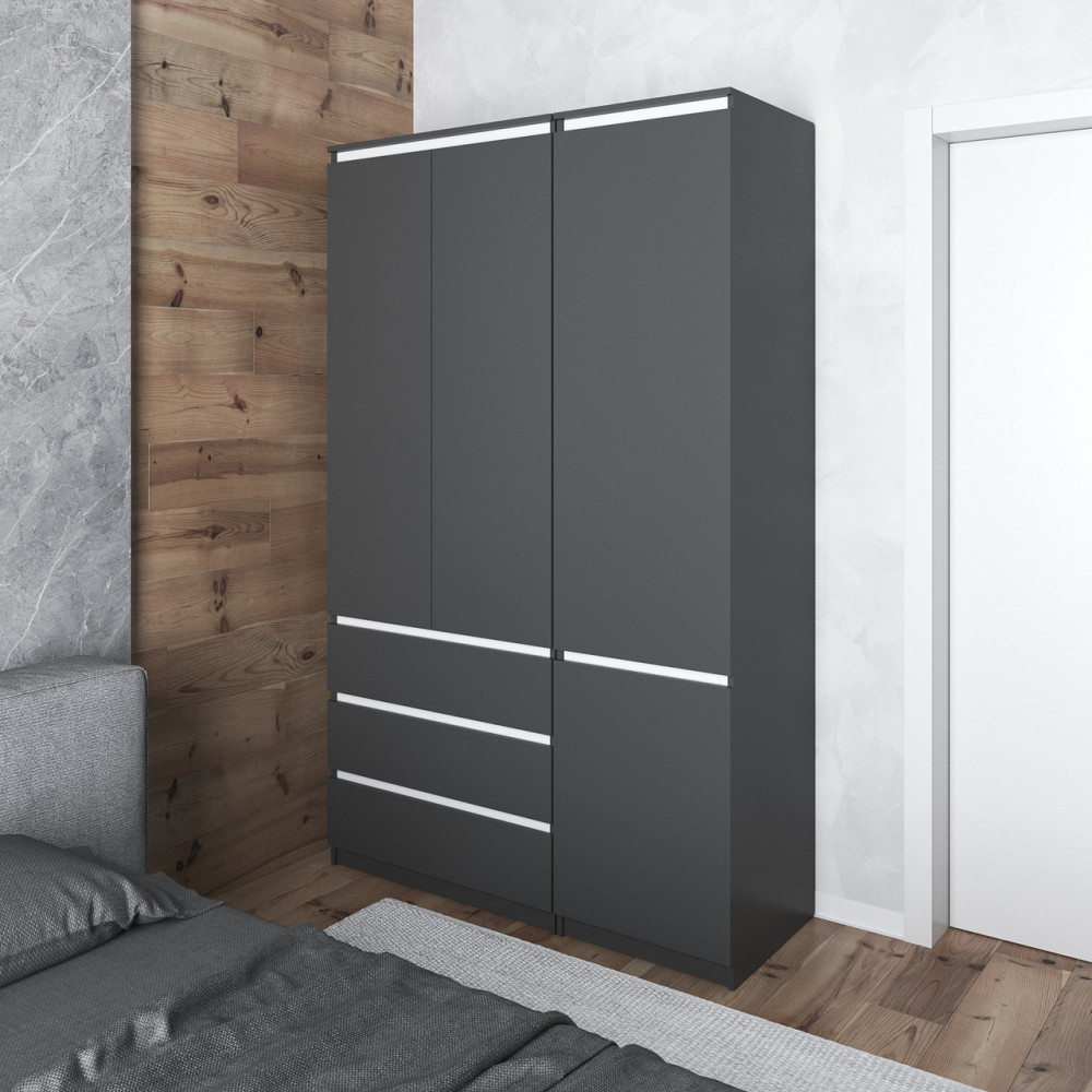 Шафа для одягу VAYS в спальню з 3 шухлядами, штангою та полицями, без ручок R9+R22 Антрацит-Білі планки Львів - фото 1