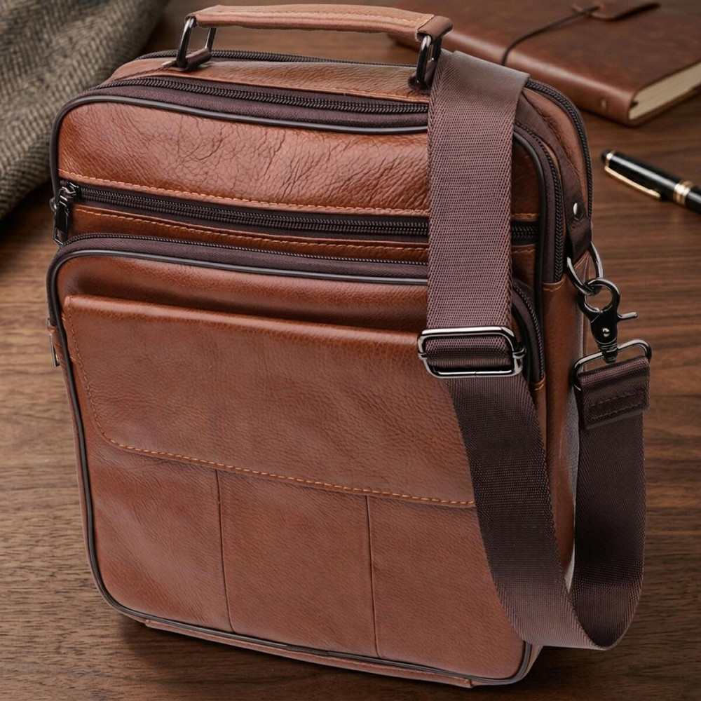 Чоловіча сумка з ручкою для перенесення в руці з натуральної шкіри Vintage 23025 Світло-коричневий Київ - фото 11