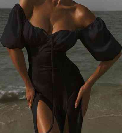 Женское обаятельное романтичное платье с разрезом шелк Черный, 44/46 Одесса