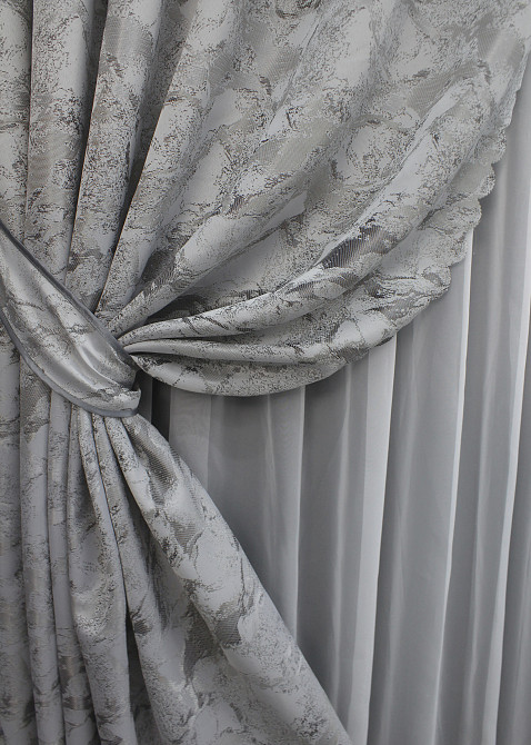 Комплект готових штор VR-Textil Жакард Мармур Al3 № 1597ш Світло-сірий з венге 145х250 см 2 шт (39-923) Київ - фото 5