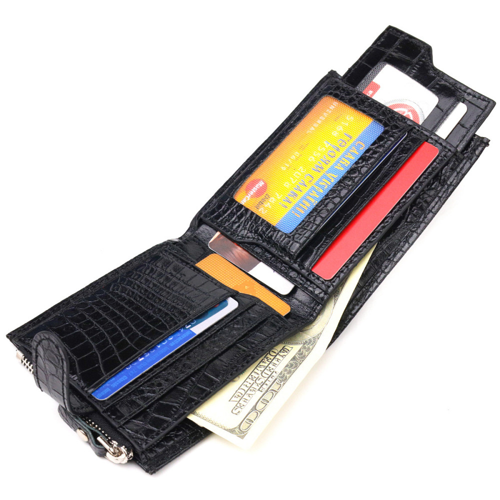 Мужской горизонтальный кошелек из натуральной фактурной кожи Черный (CANPELLINI) Киев - изображение 1