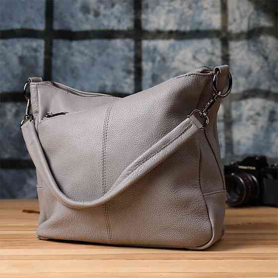 Жіноча сумка з двома ремінцями із натуральної шкіри Vintage 23054 Сірий Київ