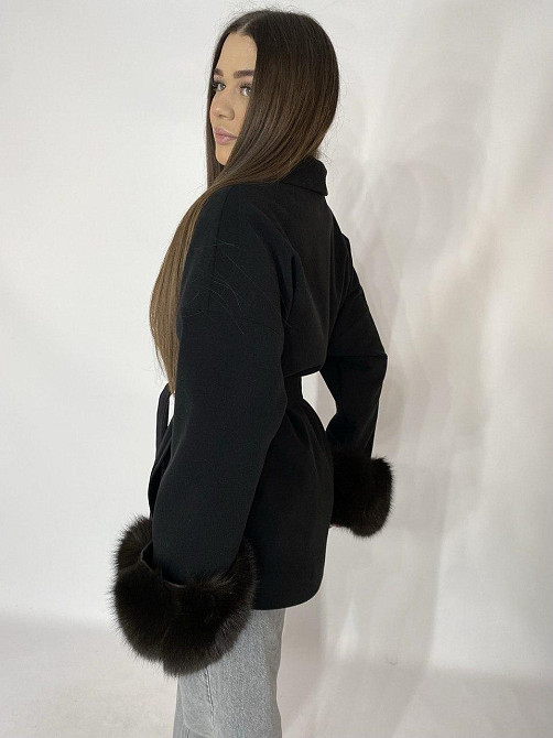 Стильное женское пальто с мехом Черный, M-L Харьков - изображение 2