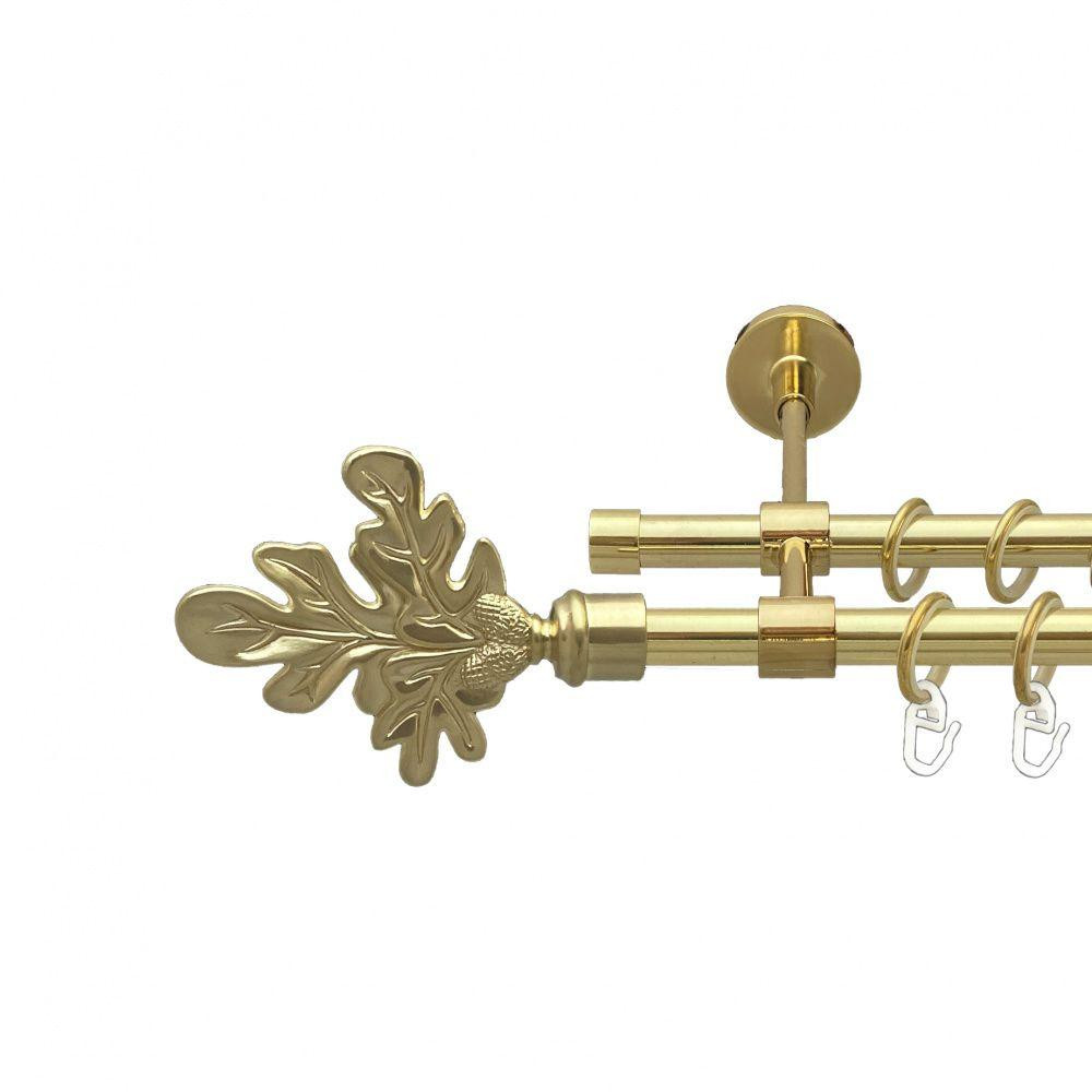 Карниз Orvit Листок Дуба металевий дворядний закритий гладка труба кільце металеве Золото 16\16 мм 300 см (00-00014530) Львів - фото 1