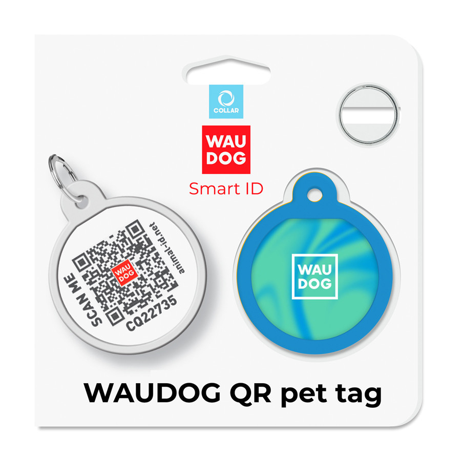 Адресник для собак і котів металевий WAUDOG Smart ID з QR паспортом, малюнок "Градієнт блакитний", коло, Д 25 мм Київ - фото 5