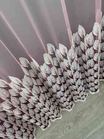 Тюль "Грек-сітка" омбре з вишивкою Листочки колір рожевий з білим 1482т Київ