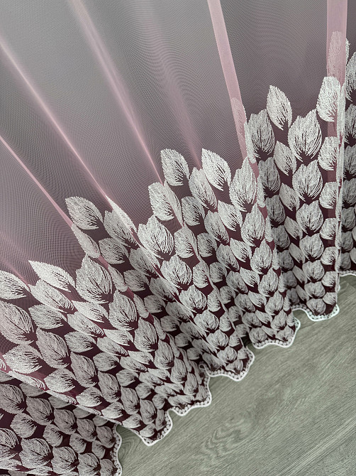 Тюль "Грек-сітка" омбре з вишивкою Листочки колір рожевий з білим 1482т Київ - фото 6