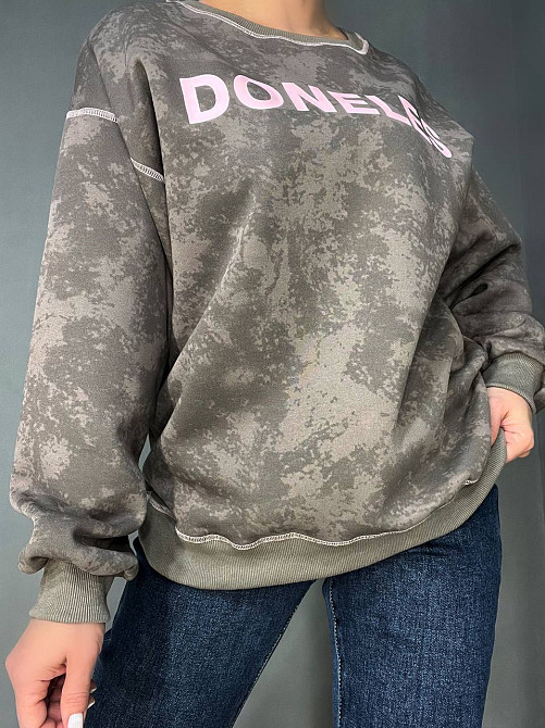 Свитшот женский Joy one 1732 удлиненный оверсайз вареный тай-дай с надписью DONELES one size, шоколад, one size Киев - изображение 14