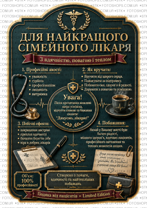 Этикетка на бутылку вина или игристого для семейного врача | Подарочная этикетка и контрэтикетка “Лучшему семейному врачу” | Накле Одесса - изображение 2