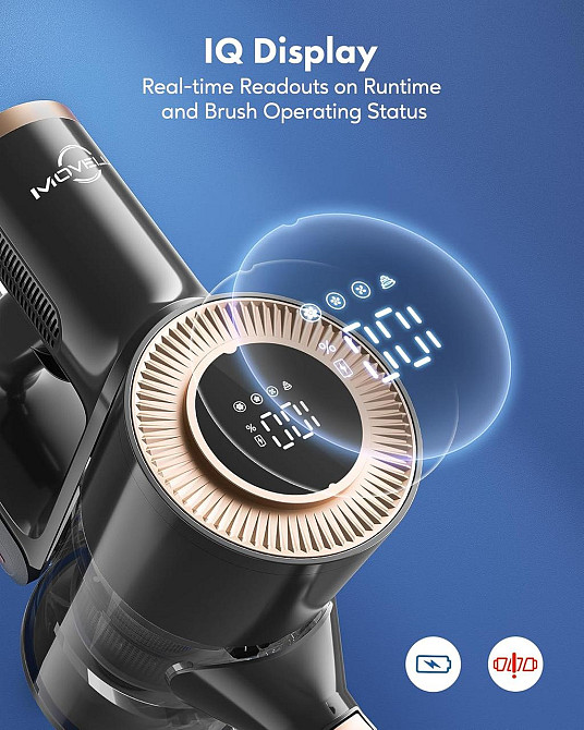 Аккумуляторный пылесос Movell 300W, 28000Па, HEPA-фильтр, LED-дисплей, 55 мин автономности, 1.5L, черный Киев - изображение 4