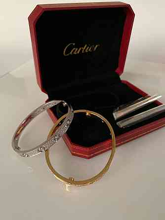 Cartier браслет love з викруткою (з дрібним цирконієм) лимонне золото, біле золото / Cartier браслет із камінням Одеса