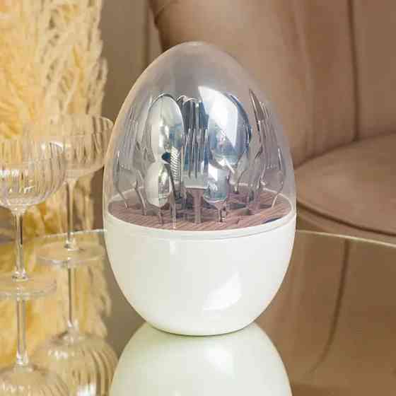 Набір столових приладів на 6 персон із нержавіючої сталі 24 штуки з підставкою Яйце Білий HP7889 Коломия