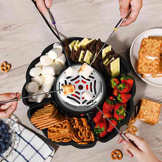 Набор для фондю 2в1 фондюшница электрическая для подогрева шоколада и жарки зефира, для десертов шоколадница с аксессуарами Каменец-Подольский