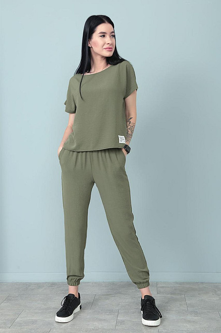Літній костюм зі штанами на резинці "My day" оптом | Норма і батал Хакі, 46-48 Київ - фото 1