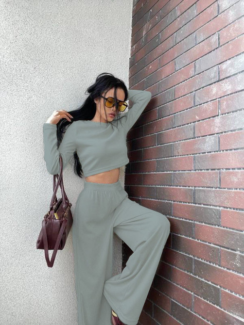 Женский костюм штаны с лонгсливом Оливковый 42/44 Харьков - изображение 1