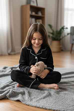 Дитяча велюрова тепла піжама одна кишеня Чорний 110-116 Харків