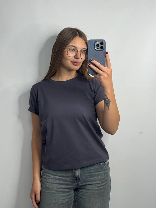 Базовая футболка женская однотонная Темно-cиний XXL Харьков - изображение 4