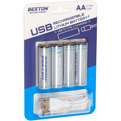 Акумулятор Beston AA USB Type-C 1460mAh 1.5V Li-ion * 4 (2AC-60/AA620265) Вінниця - фото 1