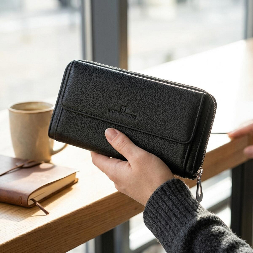 Функціональний гаманець-клатч унісекс з натуральної шкіри ST Leather 22529 Чорний Київ - фото 12