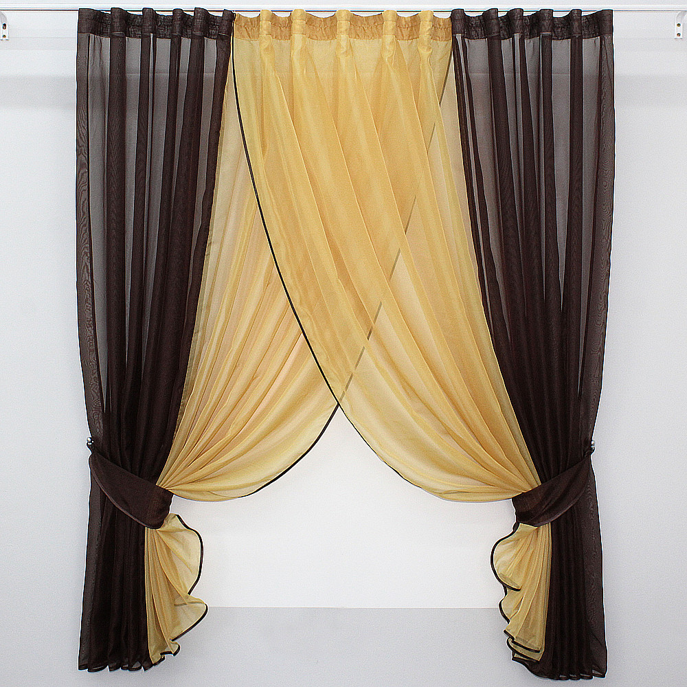 Кухонные шторки VR-Textil № 096к с подвязками венге с янтарным 400х170 см (50-674) Киев - изображение 1