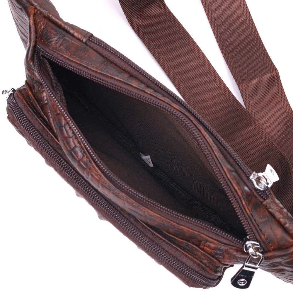 Модна поясна сумка з натуральної шкіри з фактурою під крокодила Коричнева (Vintage) Київ - фото 7