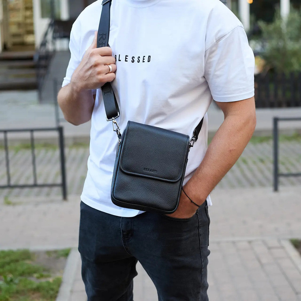 Сумка месенджер чоловіча шкіряна через плече чорна Tiding Bag Київ - фото 9