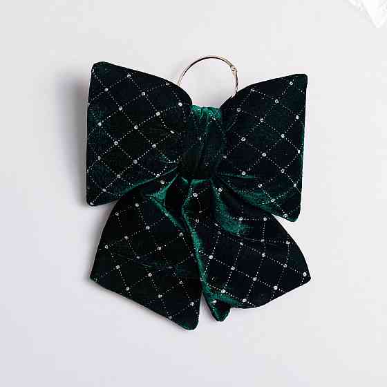 Зелений бархатний бант для декору ялинки зі стразами Київ