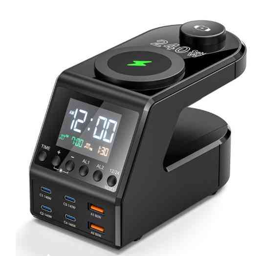 Мережева зарядна док-станція H688 240W LCD з бездротовою зарядкою (4хType-C + 2хUSB) Чорний Вінниця