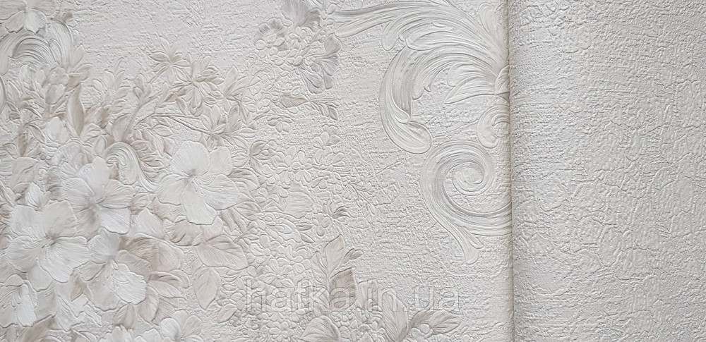 Шпалери вінілові на флізеліні AdaWall Signature1.06х10 квіти гілки листя структурне біле бежеві 3д Київ - фото 3