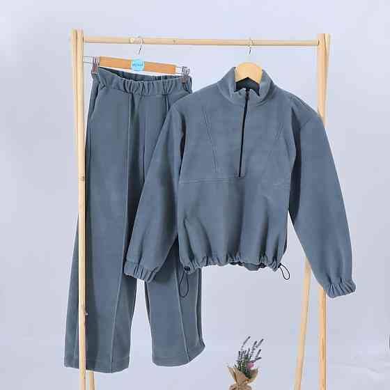 Дитячий теплий Флісовий термо костюм (толстовка на затяжках + штани палаццо) оливковий 104 Кам'янець-Подільський